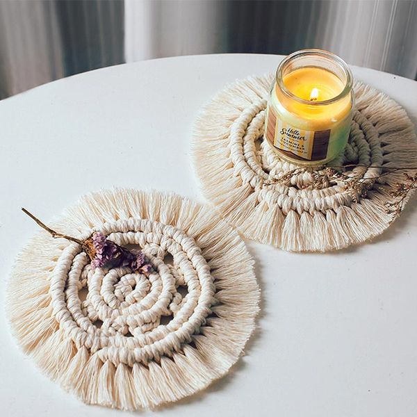 

bohemian table mats rope braided placemats pad handwoven macrame coasters cotton decor heat resistant mat cup & pads