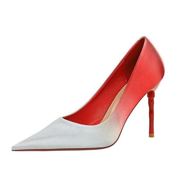 

dress shoes fashion spring women high heels stiletto elegant silk pointed toe color matching gradient pumps female, Black