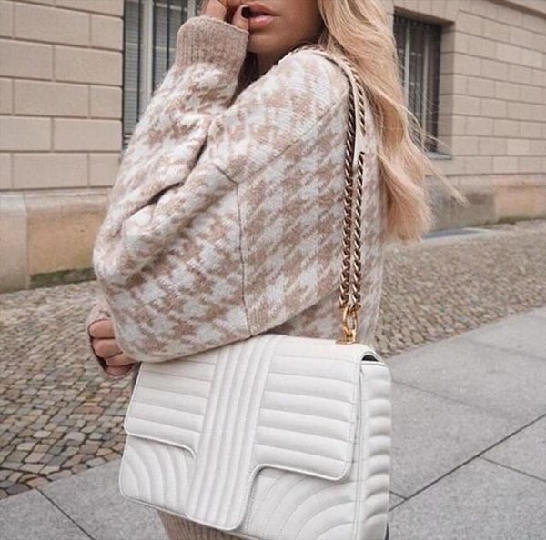 

women geometric khaki knitted casual sweater houndstooth lady pullover female autumn winter retro jumper, White;black