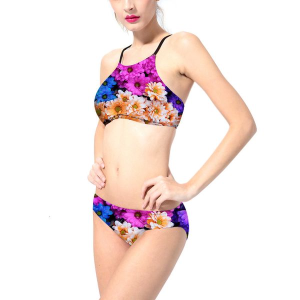 

bikini floral split bandage swimsuit women's sexy, White;black