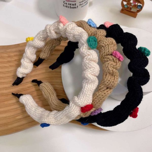 

net red autumn winter woven wool fold sweet lovely girl temperament headdress, Black;brown