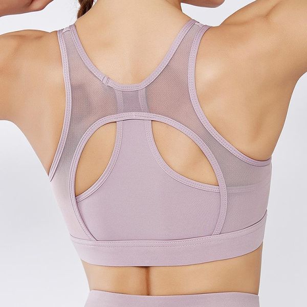 

gym clothing mesh stitching nylon fabric running purple yoga bra large size -proof fitness sports for women, White;black