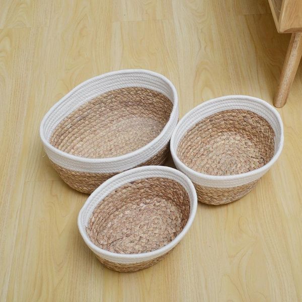 

straw woven wicker storage basket folded simple toy sundries organizer snack bucket closet baskets