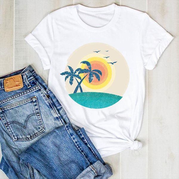 

beach vacation holiday cute women fashion print summer tee graphic, White