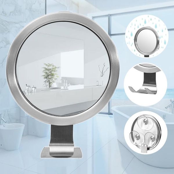 

mirrors bathroom suction cup antifog glasses aluminum alloy round mirror with hook punch-vanity