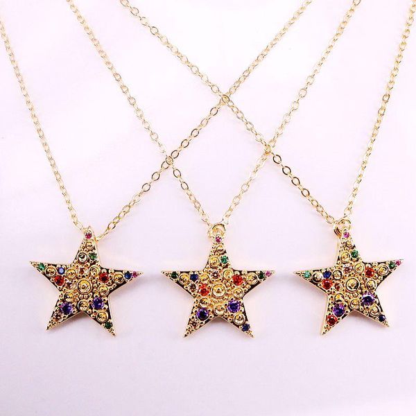 

pendant necklaces 6pcs, star charm golden micro paved cz stone jewelry rainbow crystal necklace, Silver