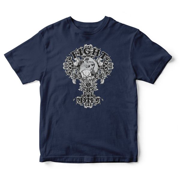 

fight or die skull - cotton mma motivation t-shirt. gym training, fighters top, White;black