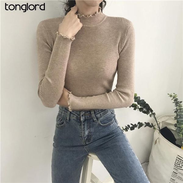 

tonglord 2021 autumn black high neck slim fit inner wear long sleeved pullover solid color bottoming sweater blouse female women's swea, White;black