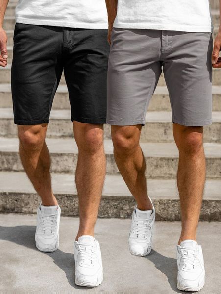 

men 2pcs solid drawstring waist shorts i8f4#, Black