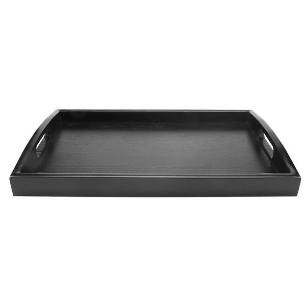 

dishes & plates serving tray large black wood rectangle butler breakfast trays with handles easy to grip tryc889