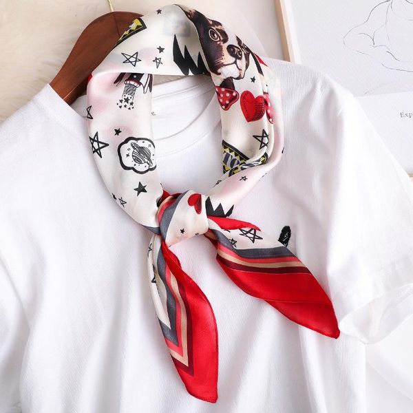

scarves lady hair band silk scarf square fashion shawl print wraps women bandana female neckerchief large hijab bag head, Blue;gray