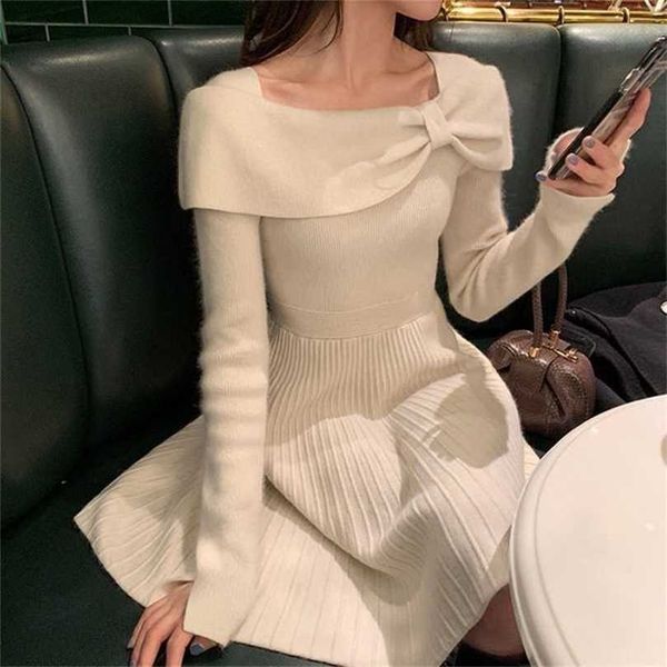 

party dress korean autumn long sleeve slim sweater women casual elegant office knitted female winter 211112, Black;gray