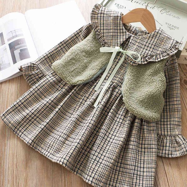 

girl's dresses girls dress autumn winter thicken plus velvet long sleeve down dress+white fur vest 2pcs toddler clothes tw4n, Red;yellow