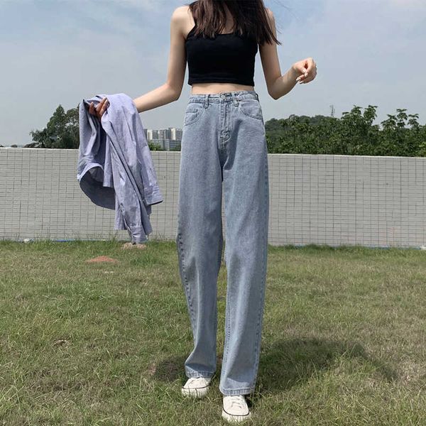 

jeans wide leg women's large size loose straight pants, Blue