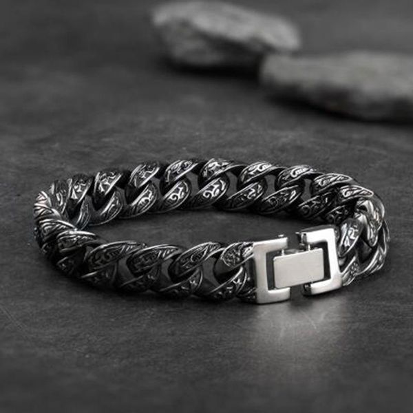

retro mysterious pattern metal bracelet men's hip hop rock motorcycle jewelry link, chain, Black