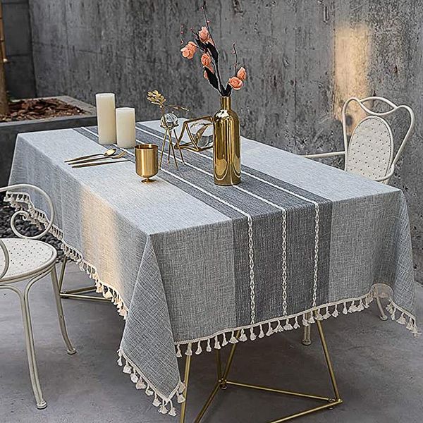 

table cloth cotton and linen tablecloth, wrinkle-fade-proof can be used for indoor outdoor meals tassel cover