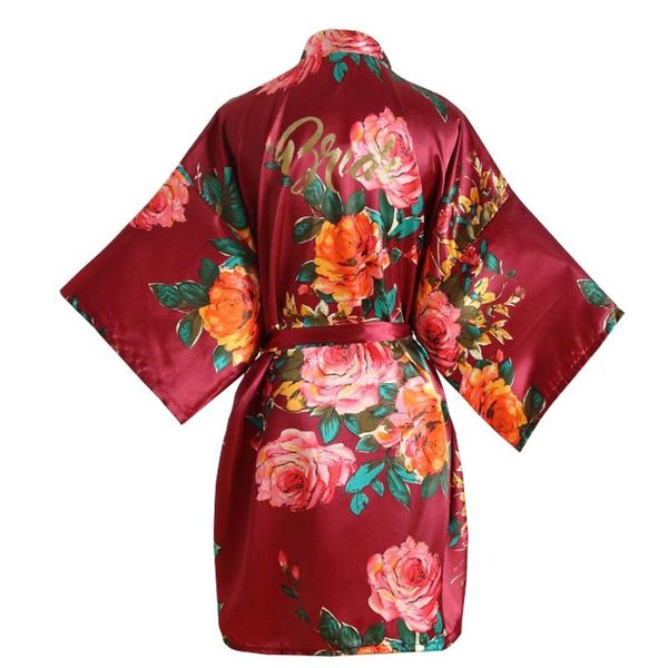 

women's sleepwear red satin robe short floral bridal gold word bridesmaids kimono dressing gowns lounge spa cover up loose, Black;red