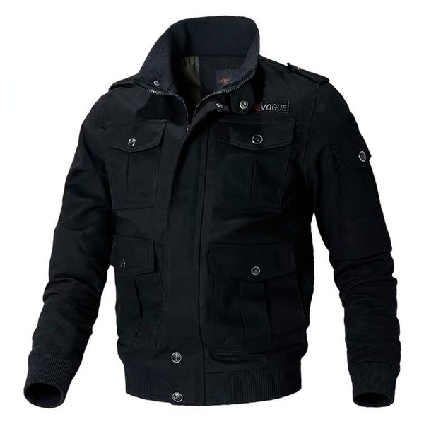 

fleece winter men jacket washed multi-pocket jacket, Black;brown