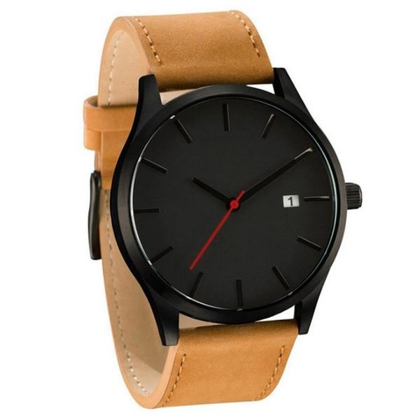 

wristwatches fashion no logo dial calendar men's watch minimalist style belt quartz brand casual sports clock reloj hombres, Slivery;brown