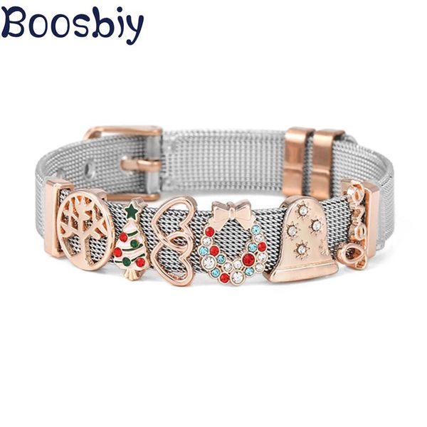 

charm bracelets diy crystal christmas bells & tree slide beads fits 10mm stainless steel mesh bracelet for women jewelry gift, Golden;silver