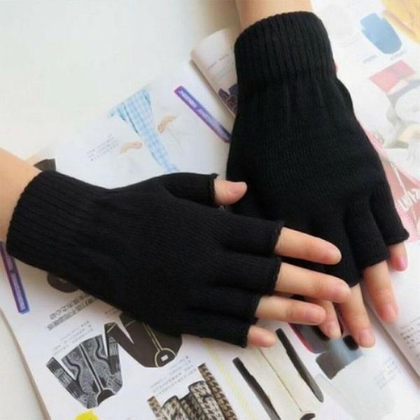 

five fingers gloves 10 colors half finger couple knitted warm thermal soft solid candy women men acrylic mittens, Blue;gray