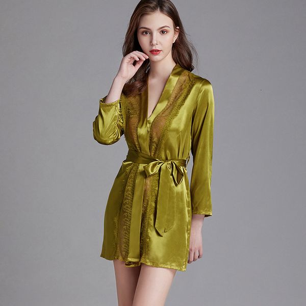 

pyjamas hollow out women robe lace with belt bathrobe satin soft xeyl, Black;white