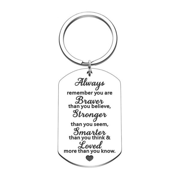 

keychains keychain keyring graduation gifts for teen girls boys son daughter engraved key chain always remember you are braver, Silver