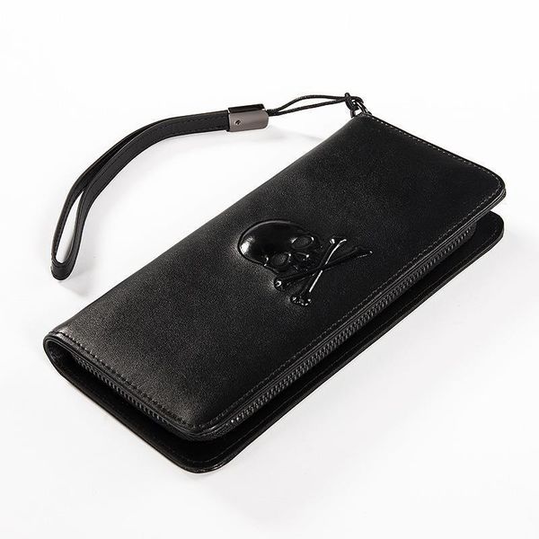 

genuine leather wallet for women skull purse female cow business womens clutch fashion coin pouch, Red;black