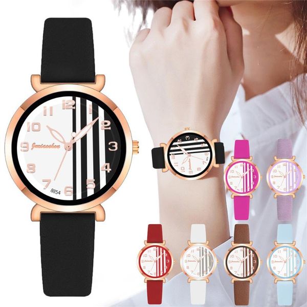 

wristwatches casual simple female wrist watch business white pu strap vertical stripe arabic digital dial ladies quartz for women reloj, Slivery;brown