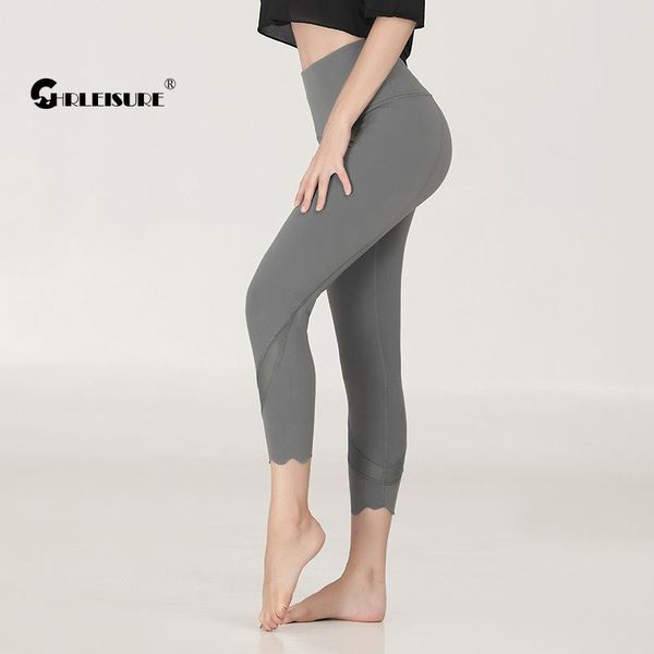 

yoga outfit chrleisure mesh sport leggings peach hip high waist lift lrregular design pants running quick dry gym sportswear