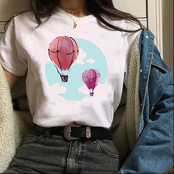 

print clothes graphic balloon travel womens t shirts short sleeve printing tees, White