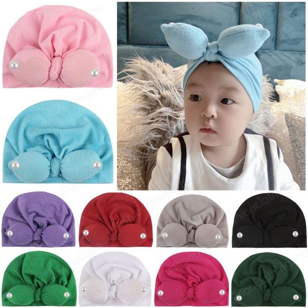 Chapéu de Beanie Beanie Beanie Beanie Beanie com Pérolas Algodão Cabeça Elástica Envoltórios Bebé Turbante Headband Recém-nascido Criança Bowknot Bonnet Be