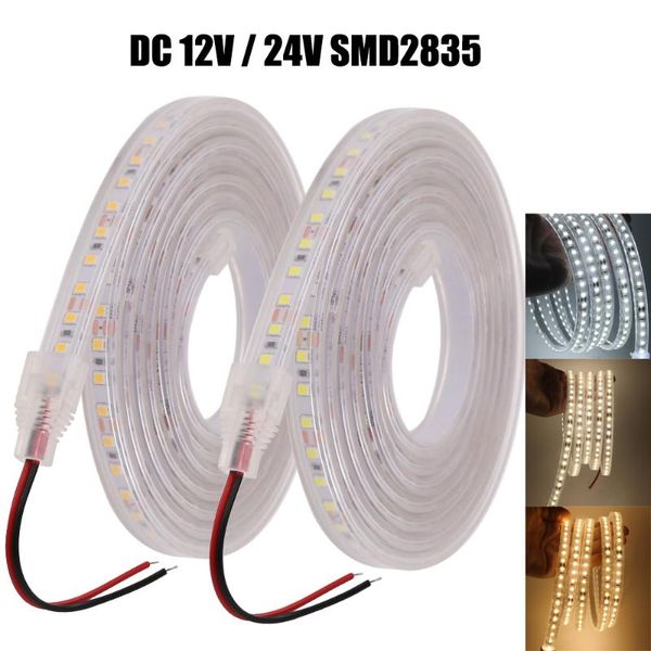 

strips smd2835 led strip light 12v 24v flexible tape ribbon 120leds/m ip67 waterproof stripe string white/natural white 4000k/warm