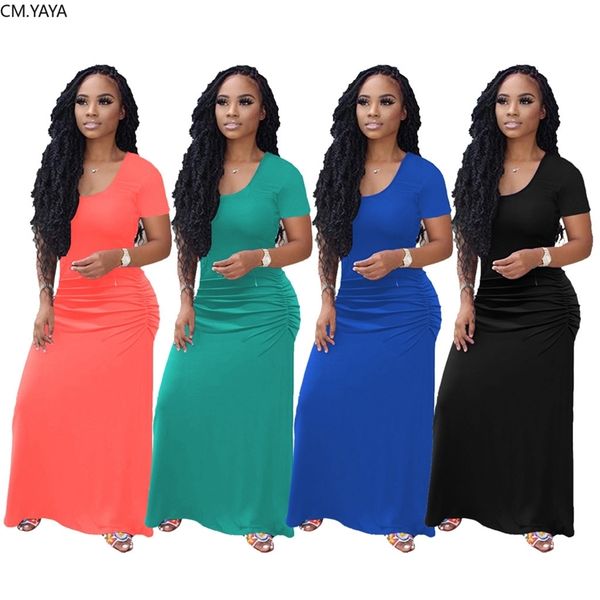 CM.YAYA Frauen Kurzarm Oansatz Gestapelte Seite Bodycon Midi Maxi Kleid Strand Sexy Casual Urlaub Sport Verband Kleider Vestidos 210331