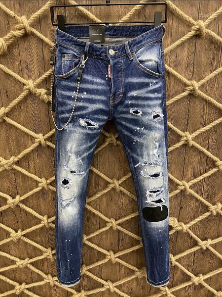 

men's jeans pants design cool men slim denim trousers blue hole for 9800
