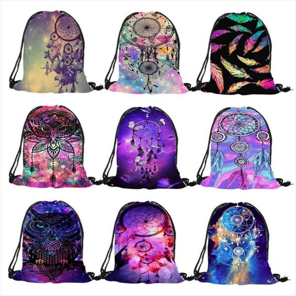 

novelty design lady drawstring backpack dream catcher print shoulder bags casual shopping beach school backpacks
