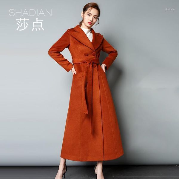

autumn and winter 2021 woolen coat long lapel collar simple slim thick women women's wool & blends, Black