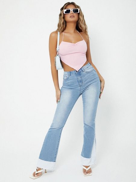 

sxy colorblock flare leg jeans 51hy#, Blue