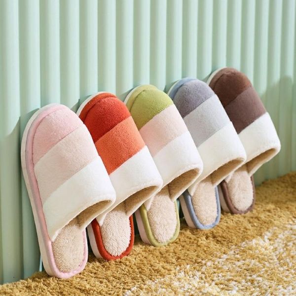 

slippers hair spliced floor cotton for men and women indoor warm plush, Black