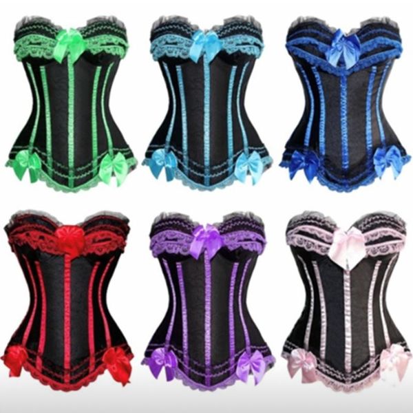 

bustiers & corsets striped bow lace corset plus size women bustier crop burlesque corslete up back korset shapewear, Black;white