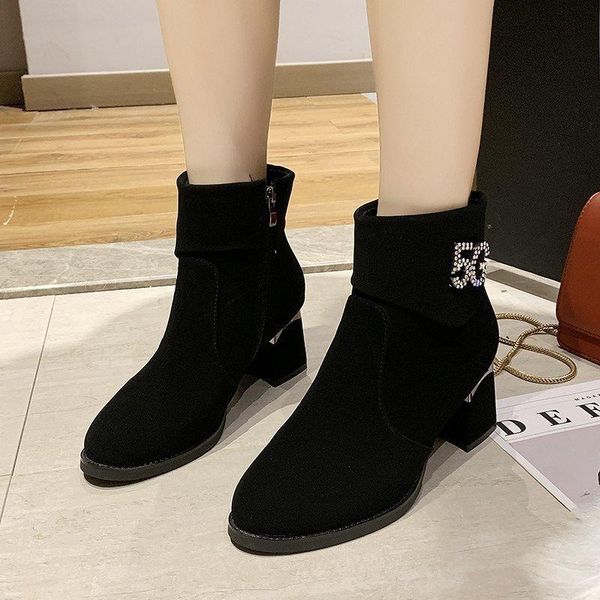 

boots short women's fashion shoes autumn and winter thick heel korean mid-heel women, Black