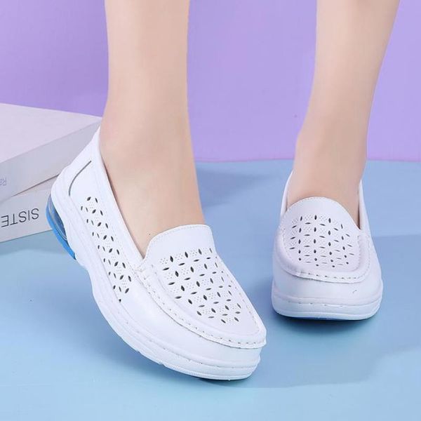

nurse soft soles breathable summer white non slip split leather shoes, Black