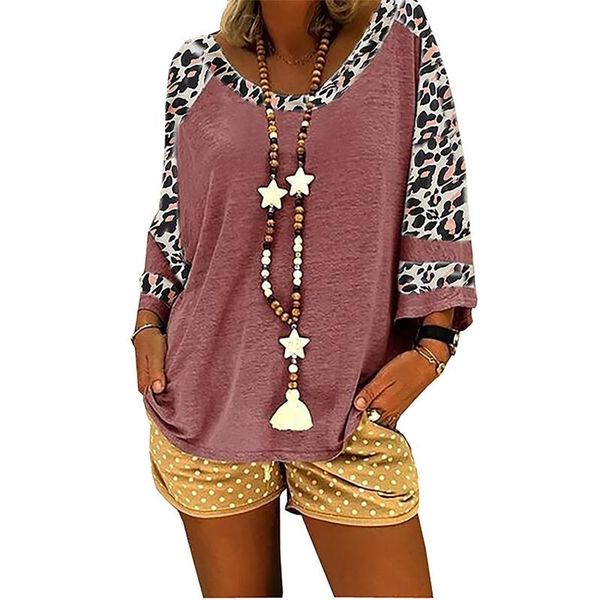 

women's t-shirt 2021 summer fashion leopard print long-sleeved casual loose o-neck ladies plus size streetwear, White
