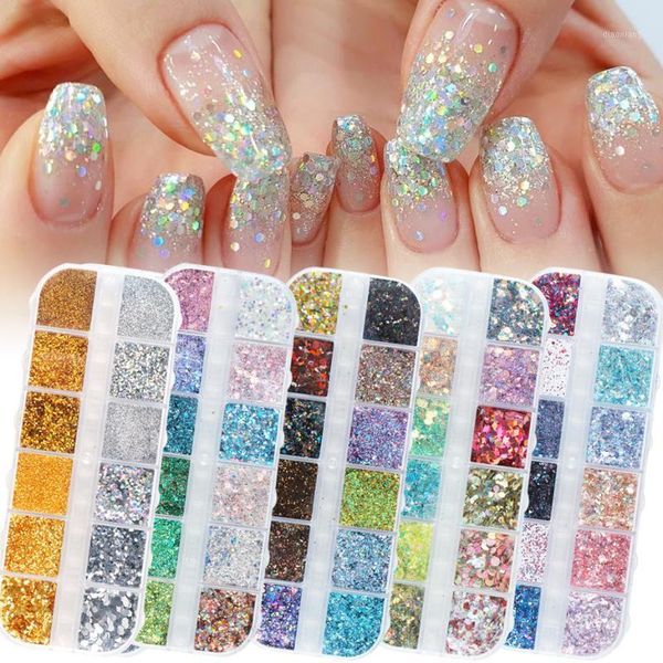 

1case aurora powder mermaid nail glitters irregular sequins sparkly crystal rose gold polishing decoration for manicure ji1585-1 glitter1, Silver;gold