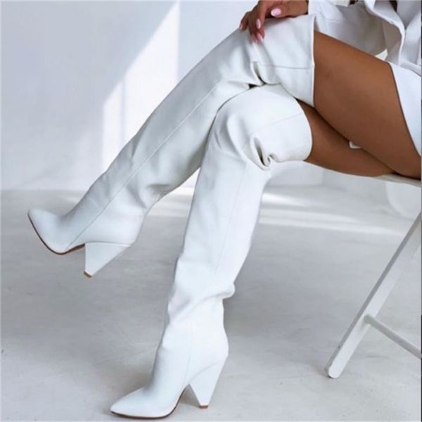 

autumn and winter pleated pointed shaped heel brown large over the knee pile tube high heels leather boots, Black