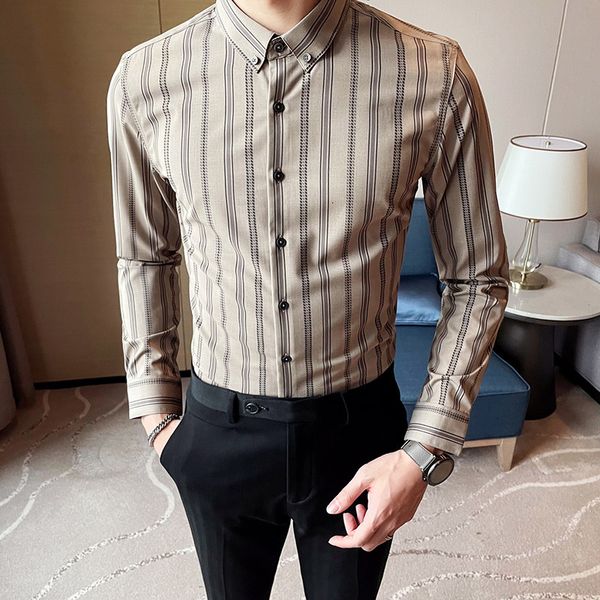 

men's casual shirts boutique senhores listrado camisa manga longa simples fino ajuste formal vestido escritrio blusa homme alta qualida, White;black