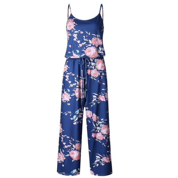 

women's jumpsuits & rompers women stylish printed sleeveless summer casual loose long sling jumpsuit, Black;white