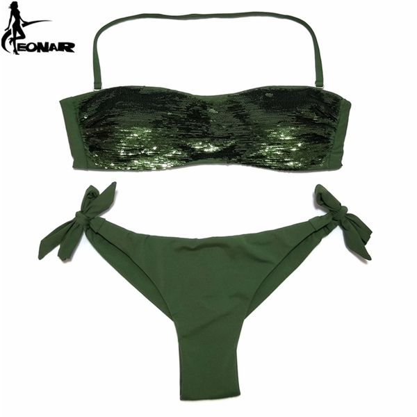 

eonar bikini sewn sequin women swimwear brazilian cut bottom set low waist swimsuit bathing suits summer beach wear 210621, White;black
