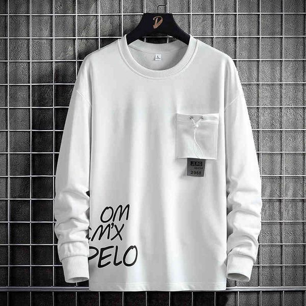 

hoodies sweater fleece men's 2021 autumn round neck pullover loose sports long sleeve t-shirt, Black