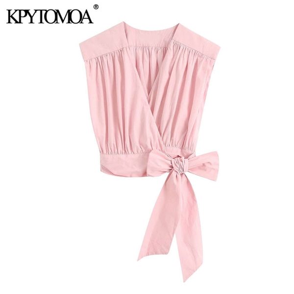 

women sweet fashion with bow cropped blouses v neck sleeveless pleated female shirts blusas chic 210420, White
